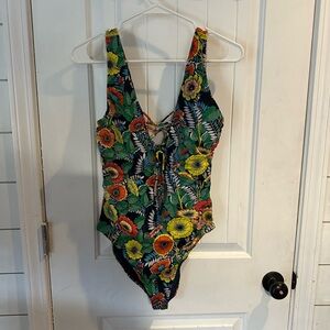 Loft Beach Women's Floral Colorful One Piece Swimsuit Size 8 Summer Vacation